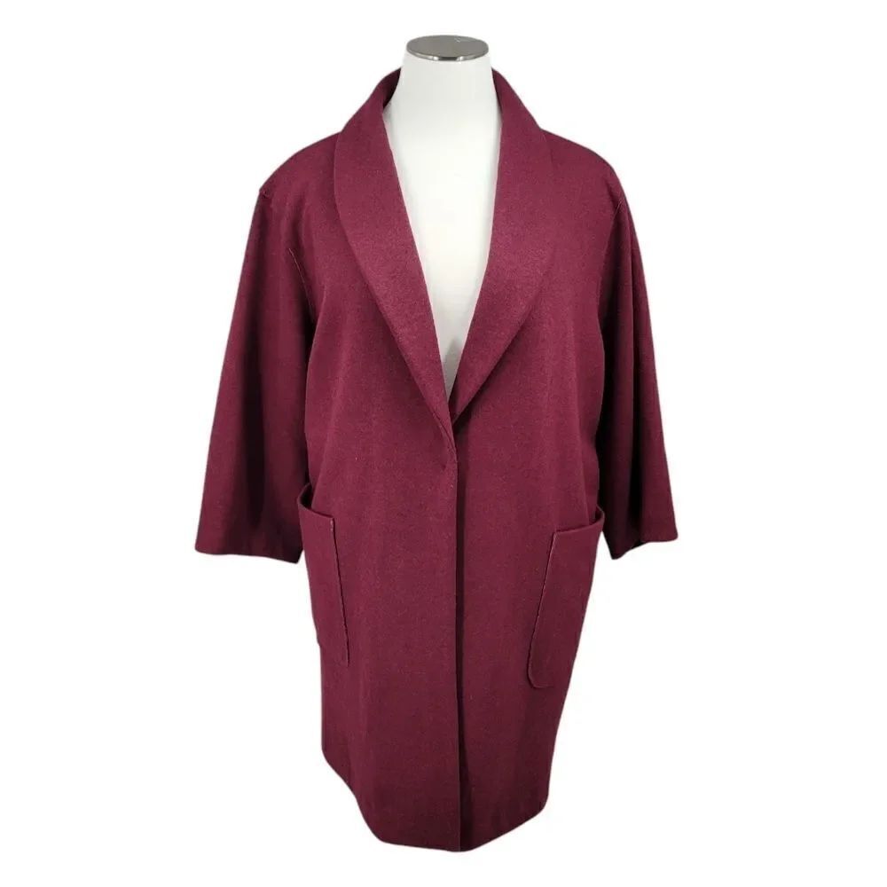 Woman Within Wool Blend Shawl Collar Coat Maroon Dressy Women's Plus Size 4X
